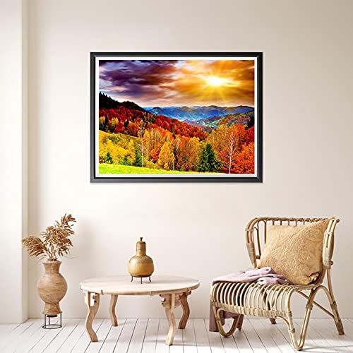 HIMBIU 5D Diamond Painting Kits Volledige Boor Zonsondergang Bos, Landschap Strass Borduurwerk Schilderij Kits, Arts… - Image 5