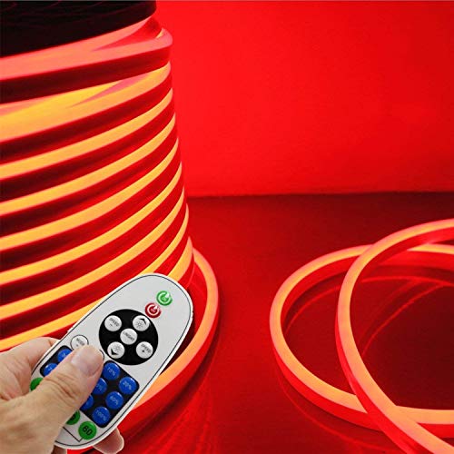 LED NEON Light, IEKOV™ AC 110-120V Flexible LED Neon Strip Lights, 120 LEDs/M, Dimmable, Waterproof 2835 SMD LED Rope Light + Remote Controller for Party Decoration (98.4ft/30m, Red)
