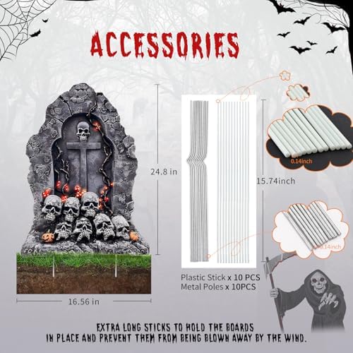 51Wz3bsxBPL._AC_ Halloween Outdoor Decorations 25 Inch 5 Pack Halloween Cemetery Tombstones Yard Signs with 10 Metal Stakes Large Realistic Scary Skeleton Crack Gravestones Yard Lawn Outdoor for Kids