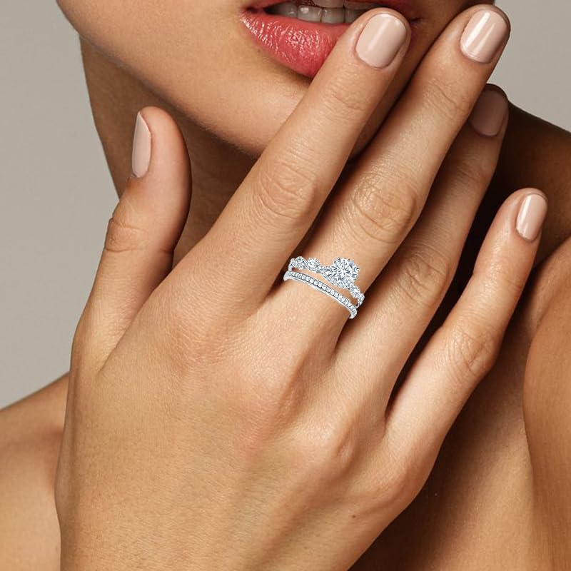 10K 14K 18K White/Yellow/Rose Gold IGI Certified Lab Grown Diamond Personalized Engagement Wedding Ring Set for Women 1-5 Carat D Color-VVS Clarity Size 3-154