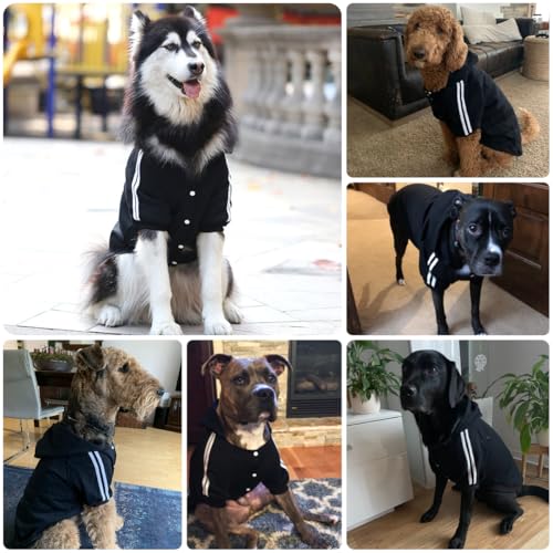 NAMSAN Hundepullover Warm Hundebekleidung Winterkleidung für Große Hunde Knopfdesign Hund Hoodie Hundepulli Schwarz—5XL