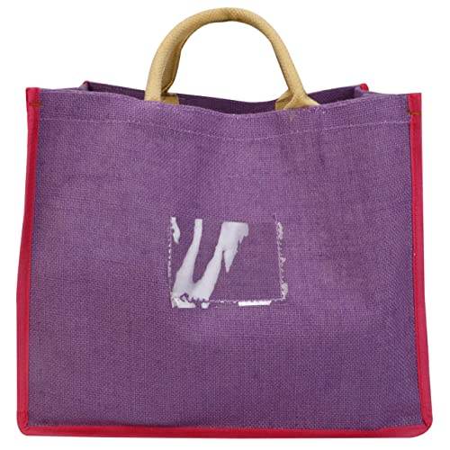 Image of DOUBLE R BAGS Reusable Jute Gift Bag with Cotton Handle for Shopping, Wedding, Return Gifts & Birthday Party, Purple, Pack of 1