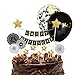 KroY PecoeD Kit Decoration Gateau Anniversaire Noir et Or, 15 Pièces Happy Birthday Cake Topper Banderole Décoration Ballon Gateau Fans Papier Star Cupcake Deco pour Fille Garçon Anniversaire(Noir)