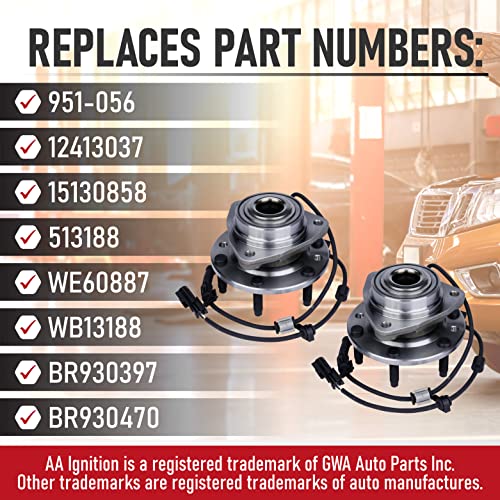 Image of Replacement Front Wheel Hub Bearing Assembly Set of 2 - Compatible with Chevy, Buick, GMC Vehicles - Rainier, SSR, Trailblazer, Envoy, Bravada, 9-7x - Replaces 951-056, 12413037, 15130858, 513188