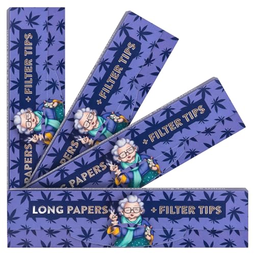 4x Grannys Unbleached Long Papers mit Filtertips | 108 x 45 mm | King Size | 36 Blatt + 36 Tips | Zellstoffpapier