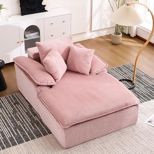 A ALFRESCOOL Sofá chaise longue de 48 pulgadas de alto, sofá con función de dormir, sofá sin desnudo, sillón cama, cómodo sofá reclinable para leer con amplios reposabrazos y sin instalación (rosa)