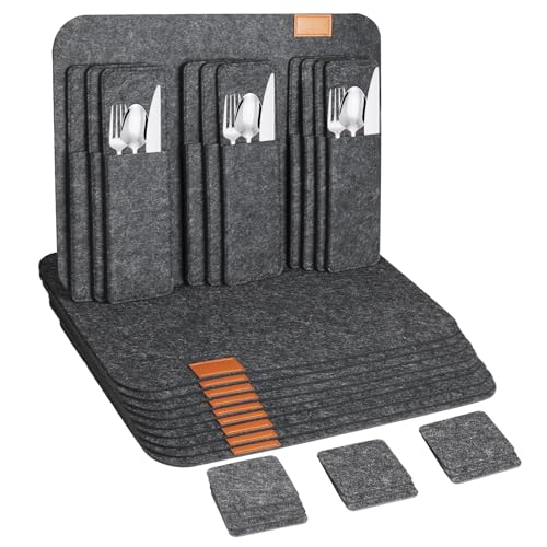 Beylce 30er Set Tischsets Platzsets Abwaschbar,Telleruntersetzer, Filzset, Platzdeckchen Mit 10 Tischsets, 10 Glasuntersetzer, 10 Bestecktaschen...