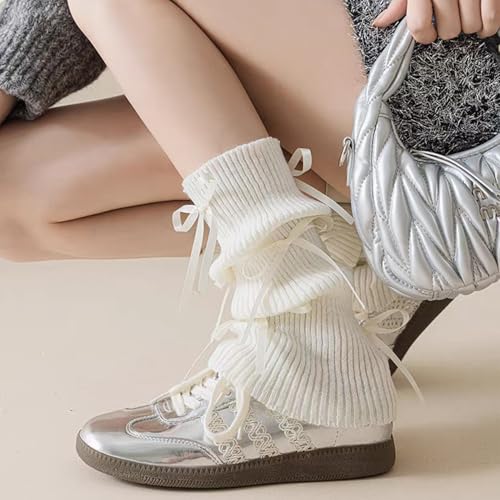 Image of Leg warmers Y2k Wind with bow lace-up knit Harajuku Kawaii leg warmers accessories 80's vintage high leg socks