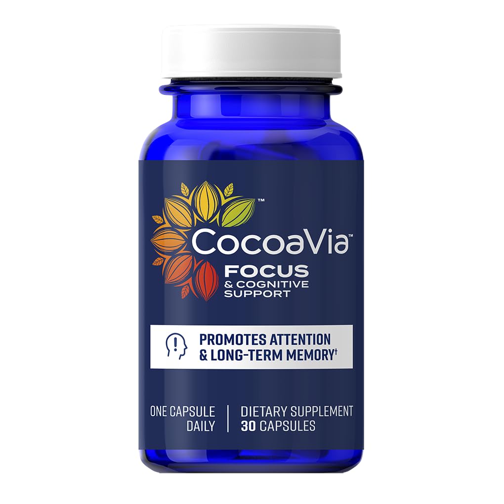 CocoaVia Memory & Focus Brain Supplement, 30 Day, Cocoa Flavanol Blend, Lutein, Added Caffeine for Boost. Improve Cognitive Function, Attention, Vegan