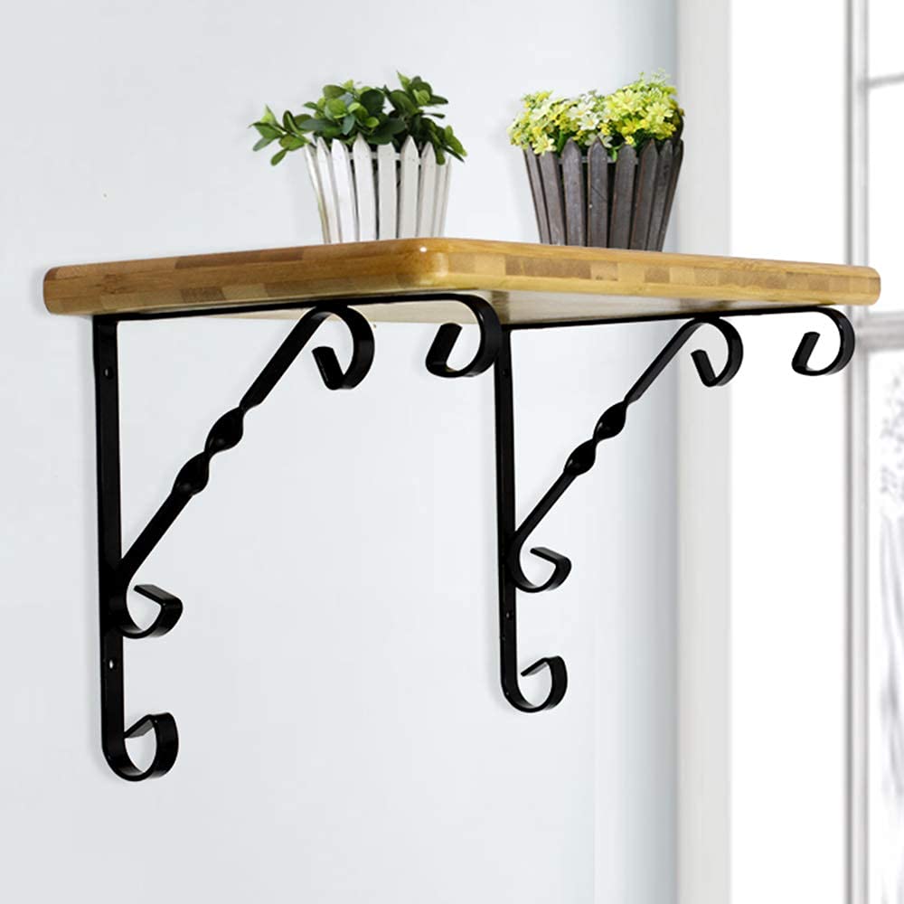 Staffe per mensole in Metallo, Supporto per mensola angolare fissato al Muro, staffe per mensole Decorative per Cucina, Ufficio, Camera da Letto con Viti Hardware, Set di 2