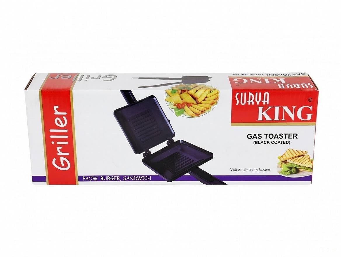 Surya King Gas Toaster Griller, Black Coated Non-Stick Aluminum Alloy with PTFE Coating, Ergonomic Design for Sandwich, Burger, Paav-image-41