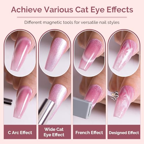 Image of MelodySusie Nail Magnet Set 12PCS, Cat Eye Gel Nail Polish Magnets, Square Round Double Ended Magnet Stick, Cat Eye Magnet for Nails, Strong Magnetic Nail Polish Magnets Nail Design Tools