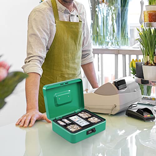Image of KYODOLED Large Cash Box with Combination Lock,Safe Metal Box for Money, Storage Lock Box with Money Tray,9.84 inchx 7.87 inchx 3.54 inch Green Large