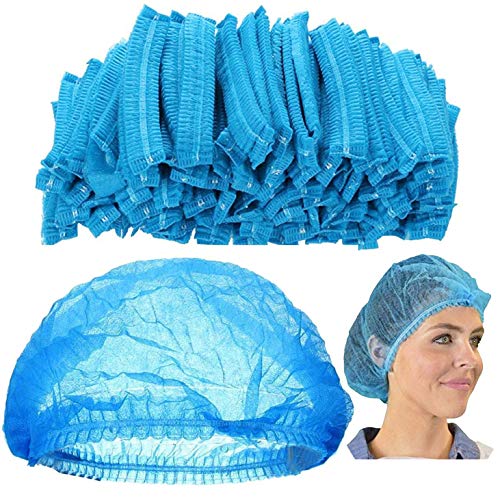 Disposable Bouffant Caps Hair Net Cap 100 Pcs 21inches Elastic Mob Caps for Food Service, Sleeping Head Cover, Factory Warehouse Worker, Beauty (Blue)