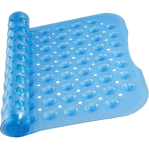Mumoo Bear Non-Slip Bath Mat with Suction Cups Clear 100x40cm/40x16in Extra Long Bathtub Mats Anti-Mould, Machine-Washable, Latex-Free Shower Mat Ideal for Elderly & Children (Clear Blue)