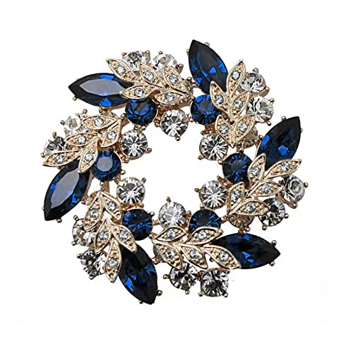 KONFEN Broches para Mujeres, Broche Flor Cristal con Hoja Zirconia, Lapel Pin Grande Vintage para Ropa Vestidos, Broche Flores Boda Elegante para Vestido, Joyeria Regalo para Mujer Niñas Cumpleaños