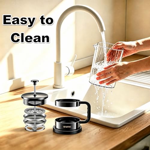 Image of QUQIYSO French Press Coffee Maker 51oz, Large French Press, Thickened Glass | Borosilicate Glass Plastic Free Coffee Maker, Easy to Clean,4 Filter, Coffee Press Suitable for Kitchen Party(Dark Pewter)