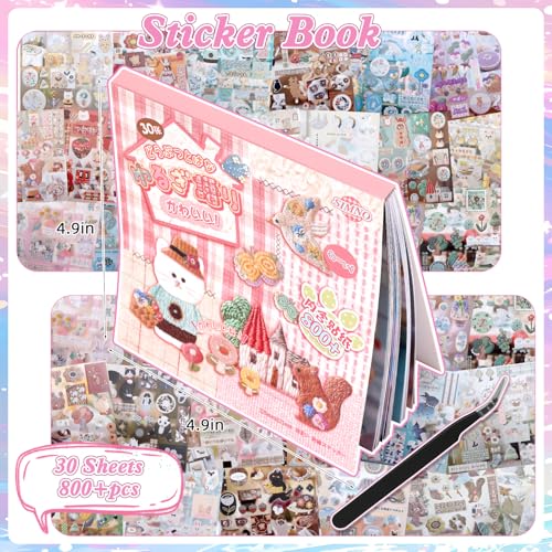 Image of 800Pcs Cute Scrapbook Stickers Travel Y2k Japanese Sticker Book for Adult Kawaii Korean Stickers for Journaling Heisei Retro Aesthetic Sticker Manga Style Decor for DIY Crafts Junk Journal Gifts Pink