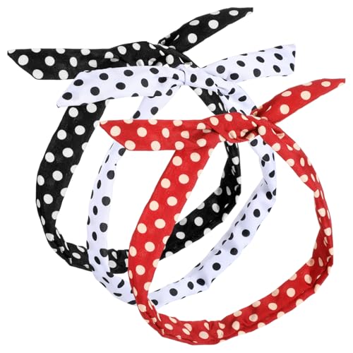 Guduling 3 Stück Rockabilly Haarband Rot, Rockabilly Bandana Damen,Polka Dots Haarbands,90er 50er Jahre Haarband,Stirnband mit draht für...