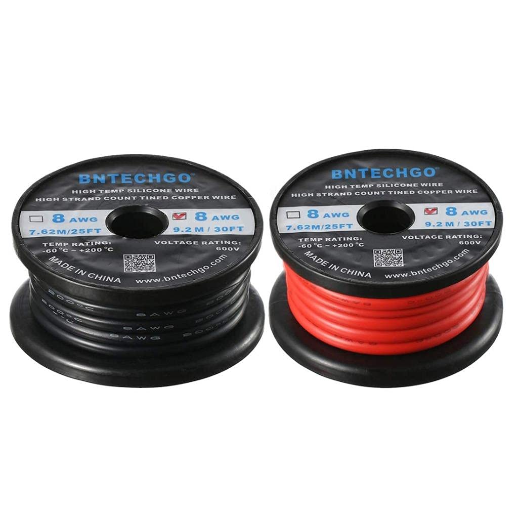BNTECHGO8 Gauge Silicone Wire Spool red and Black Each 30ft Flexible 8 AWG Stranded Copper Wire