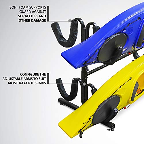 Raxgo Freestanding Kayak Rack For 4, Heavy Duty Floor Storage Holder For Four-Kayak, Sup, Canoe & Paddleboard For Indoor, Outdoor, Garage, Shed, Or Dock, Adjustable Height #TOP3