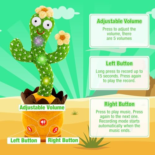 Image of Ayeboovi Dancing Talking Cactus Baby Toy, Mimicking Recording Toy Repeats What You Say (Volume Adjustable Flowering Cactus)