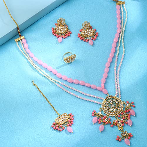 Image of Yellow Chimes Jewellery Set for Women and Girls Kundans Necklaces Set | Gold Plated Multilayer Beads Beaded Kundan Necklace Set | Birthday Gift for girls and women Anniversary Gift for Wife