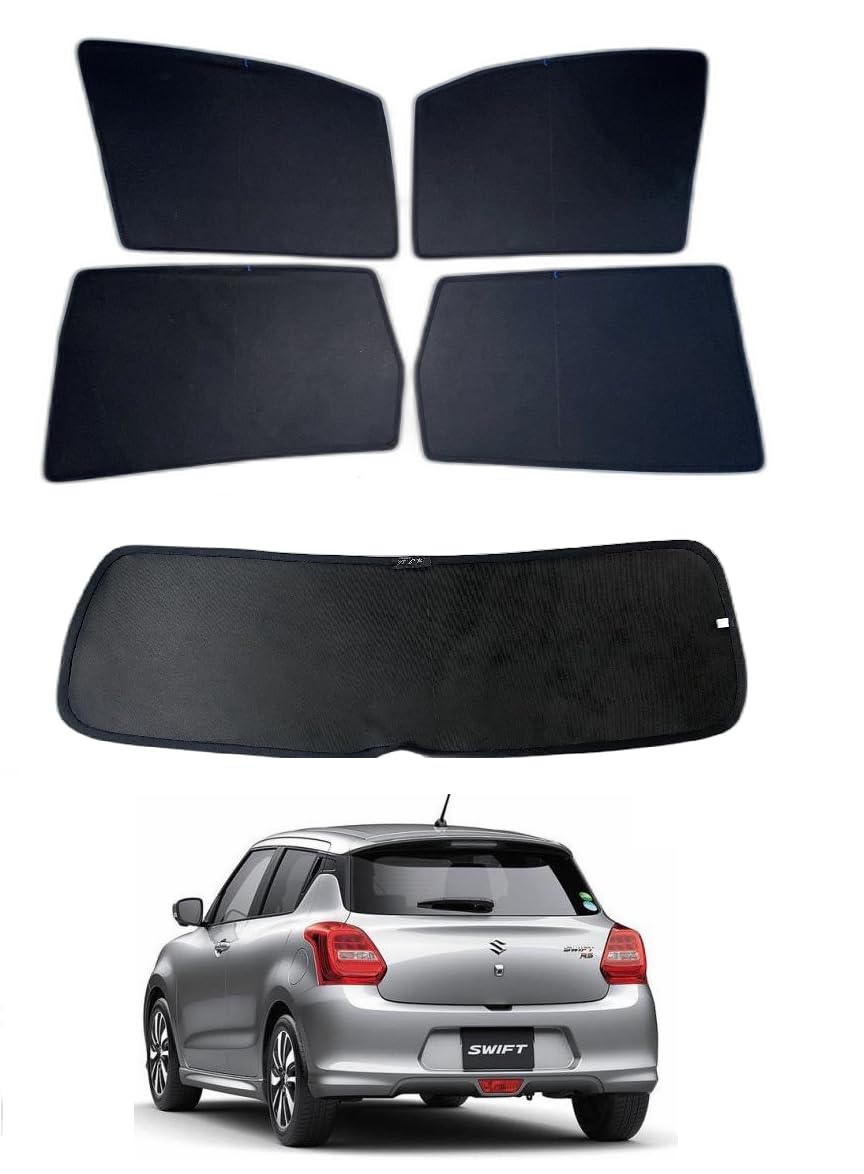 Jeet Enterprises Nylon Premium Car Sunshade Fix Type Non-Magnetic Curtain with Rear Dicky Curtain Set of 5pc for Swift 2018
