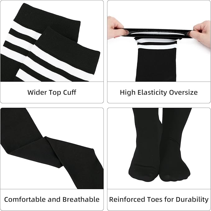 Image of Zando Women Plus Size Thigh High Stockings Over the Knee Thin Tube Socks Long Sport Tights Casual Striped Leg Warmers