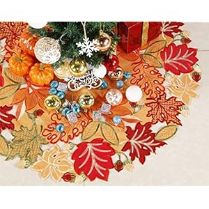   GRANDDECO-Thanksgiving-Christmas-Tree-Skirt-36-Inch-Orange-Maple-Leaves-Harvest-Autumn-Holiday-Party-Dinner-Seasonal-Decoration-A-Fall-and-Thanksgiving-Tree-Skirt-36