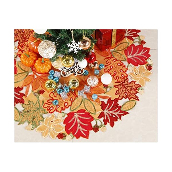   GRANDDECO-Thanksgiving-Christmas-Tree-Skirt-36-Inch-Orange-Maple-Leaves-Harvest-Autumn-Holiday-Party-Dinner-Seasonal-Decoration-A-Fall-and-Thanksgiving-Tree-Skirt-36