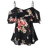 Hotkey Womens Tops Floral Printing Off Shoulder Shirt Short Sleeves Vest Tank Tops Blouse Summer...