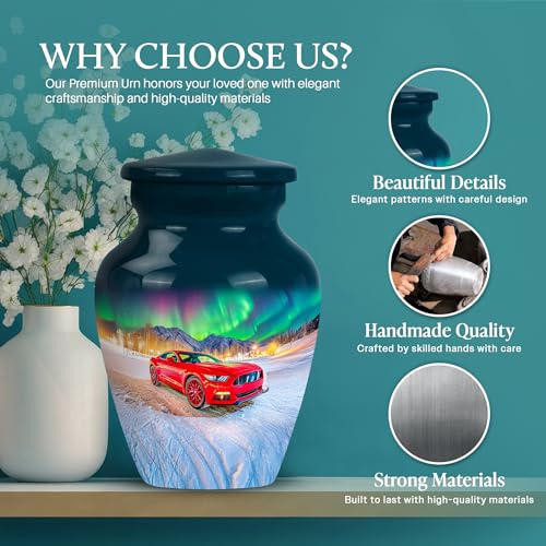 Image of Car Urn - Funeral Ash Urn Mini - 3 Inch - Pack of 4 - Cremation Urns Human Remains - Burial Decorative for Mom & Dad - Little Urns for Adult Ashes