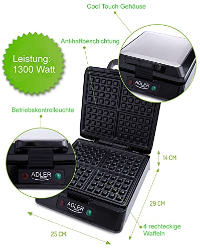 Waffeleisen | 1500 Watt | Cool-Touch-Technologie | Antihaftbeschichtung | Waffelautomat | Elektrogrill | Wafflemaker… – Bild 3