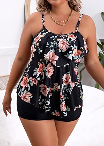 B2prity Women Plus Size Tankini Swimsuits Tummy Control Two Piece Bathing Suit Ruffled Flounce Swimwear with Shorts2