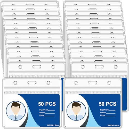 50pcs Plastic Card Holder for Lanyard Horizontal Clear ID Badge Holders
