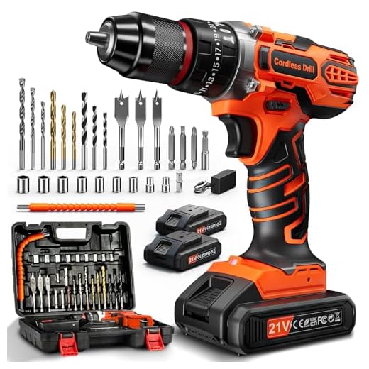 Taladro Percutor a Bateria 21V, Atornillador Electrico 2x2.0Ah Baterías, 45Nm Destornillador inalámbrico, 25+3 Ajuste de Par, 10mm Portabrocas Metálica, 2 Velocidad, 27 Accesorios, LED Luz