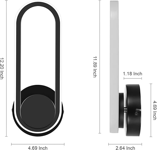 Miniatura 3 de XEYOU Aplique de pared interior moderno de 12 W, giratorio de 330 , lámpara de pared LED negra para dormitorio, sala de estar, hotel, pasillo,