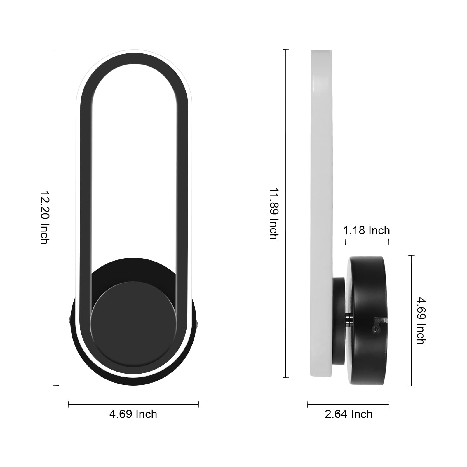 Aplique de pared interior moderno de 12 W, giratorio, 330°, LED, negro, para dormitorio, sala de estar, hotel, pasillo, pasillo, pasillo, blanco frío, 6000 K 2