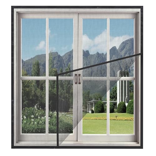 Woodluck Customizable Mosquito Net for Window & Doors | Black Color | 100 cm x 120cm | Pre-Stitched Window Mosquito Net with Frame | DIY Mosquito Mesh for Windows | Easy Installation Mesh for Windows