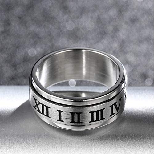 Image of PAURO Roman Numerals Spin Worry Ring | Unisex Stainless Steel, Roman Numerals Spin Worry Ring for Anxiety