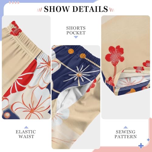 Spring Plum Flowers Boys Long Pants Soft Trousers Elastic Waist Kids Lounge Bottoms with Pockets S-XL4