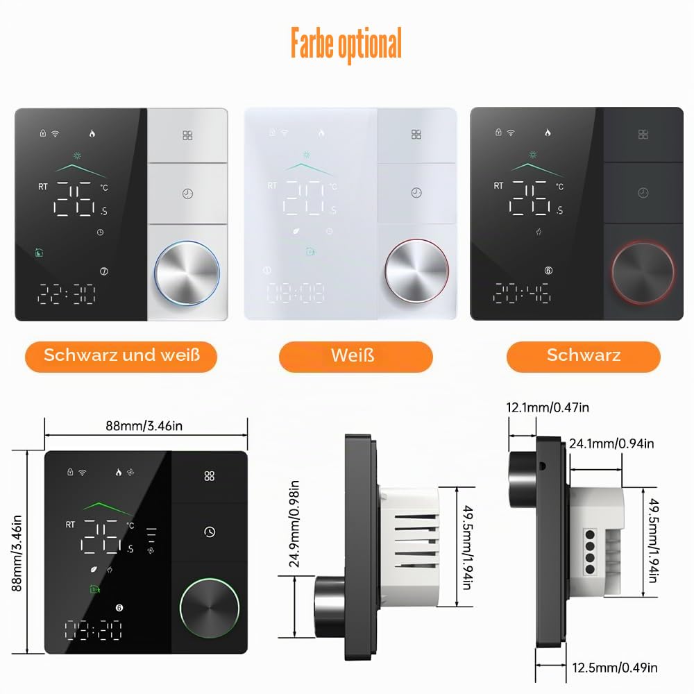 Intelligentes Thermostat für elektrische Heizung, WLAN-Thermostat mit AI Lern-App-Steuerung, digitalem LED-Touchscreen und verstellbarem Knopf, energiesparend