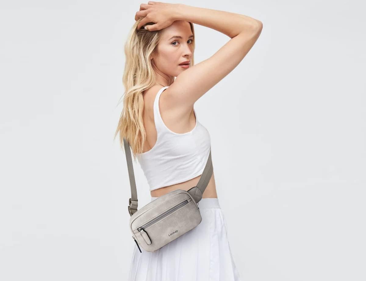 2L Fanny Packs Everywhere Belt Bag Small Fashion Crossbody Waist Pack Faux Leather Waterproof Sling Chest Bag For Women Trendy Grey - Image 3