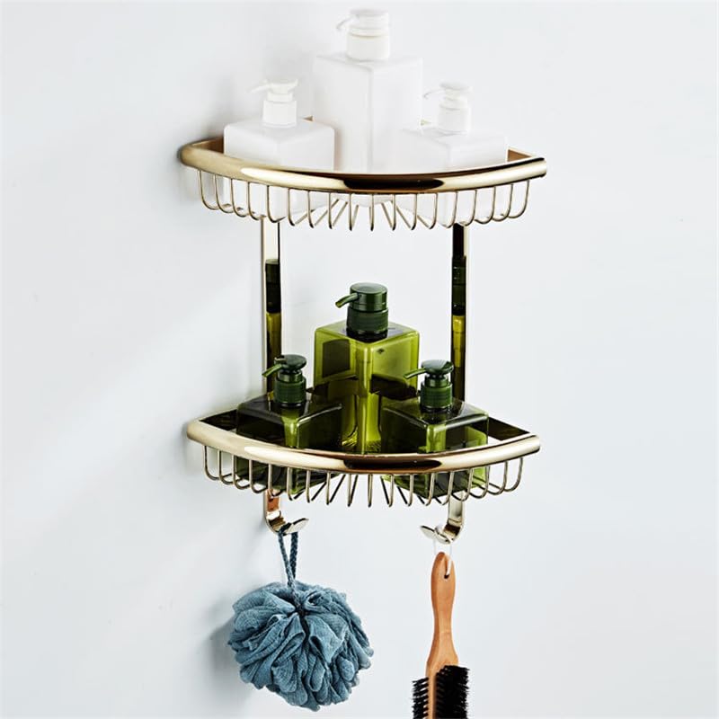 LUUYYI Wall Mounted Corner Shower Caddy - Dual Shelf Bathroom nizer with Hooks Versatile Floating Shelves for Kitchen