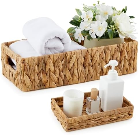 Amazon.com: Teenyyou Wicker Toilet Basket Topper and Vanity Tray Set ...