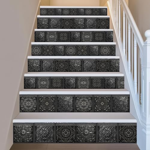 CONCHLERY 36 Pcs 9 Style Wall Stickers Black Relief Pattern Peel and Stick Wall Tile Sticker Rococo Pattern Waterproof Self Adhesive Stick on Tile Decals for Kitchen Bathroom Art Decor, 4×4 Inch by CONCHLERY - Used condition - Image 7