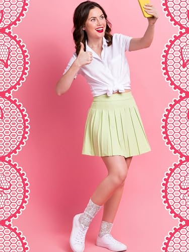 Geyoga 4 Pairs Women's Lace Socks Ankle High Lace Loose Sheer Mesh Slouch Socks for Women4