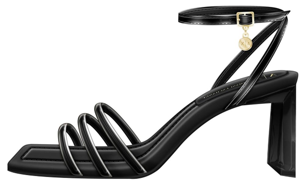 Armani Exchange Women's Dalia, Triple Band, Ankle Strap Heeled Sandal, Black, 2.5 UK