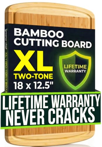 Greener Chef Luxury Bamboo Cutting Board (Extra Large) with Vertical Grain Strength Technology - Non...